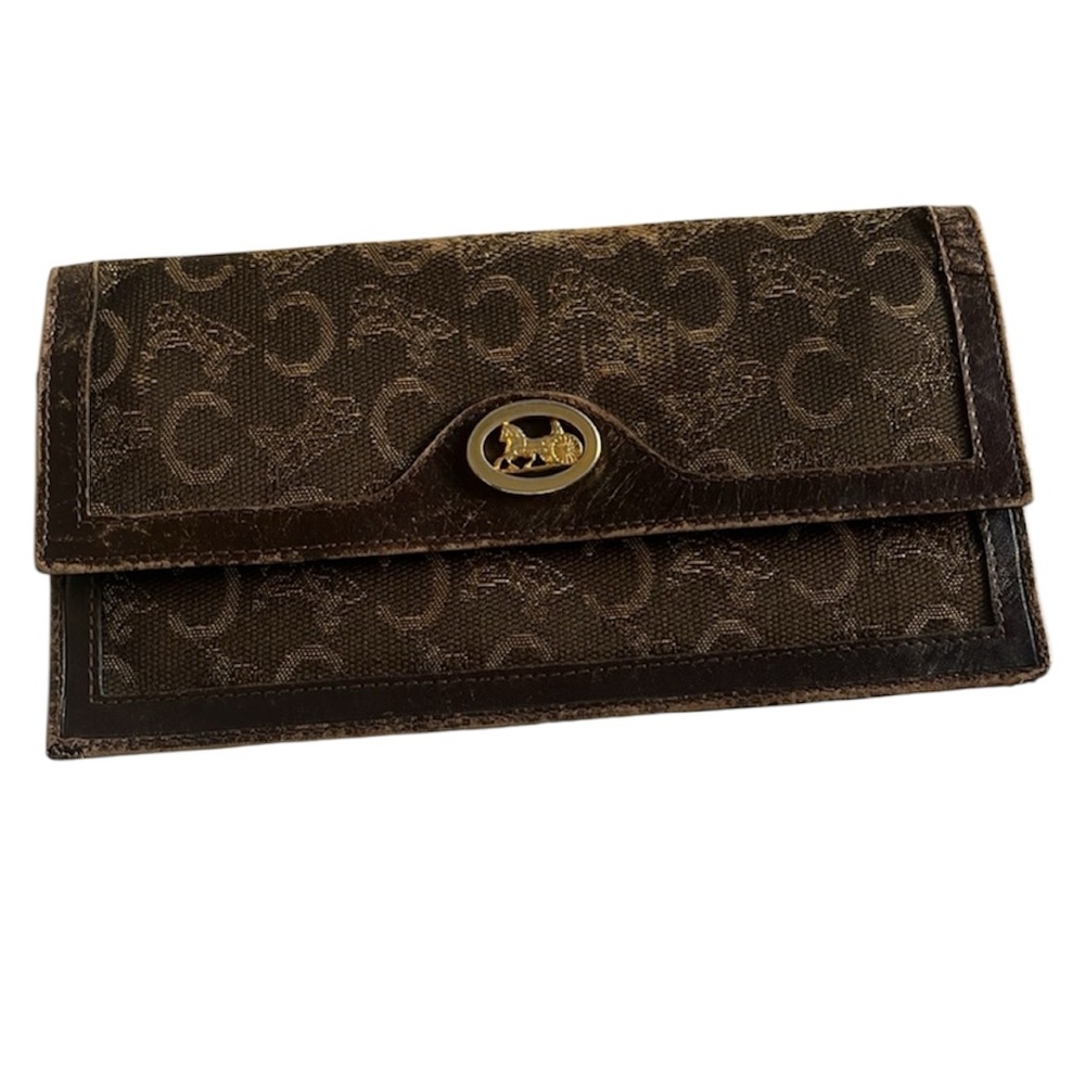 CELINE Vintage- C Macadam Horse Carriage Canvas Leather Long Wallet EUC